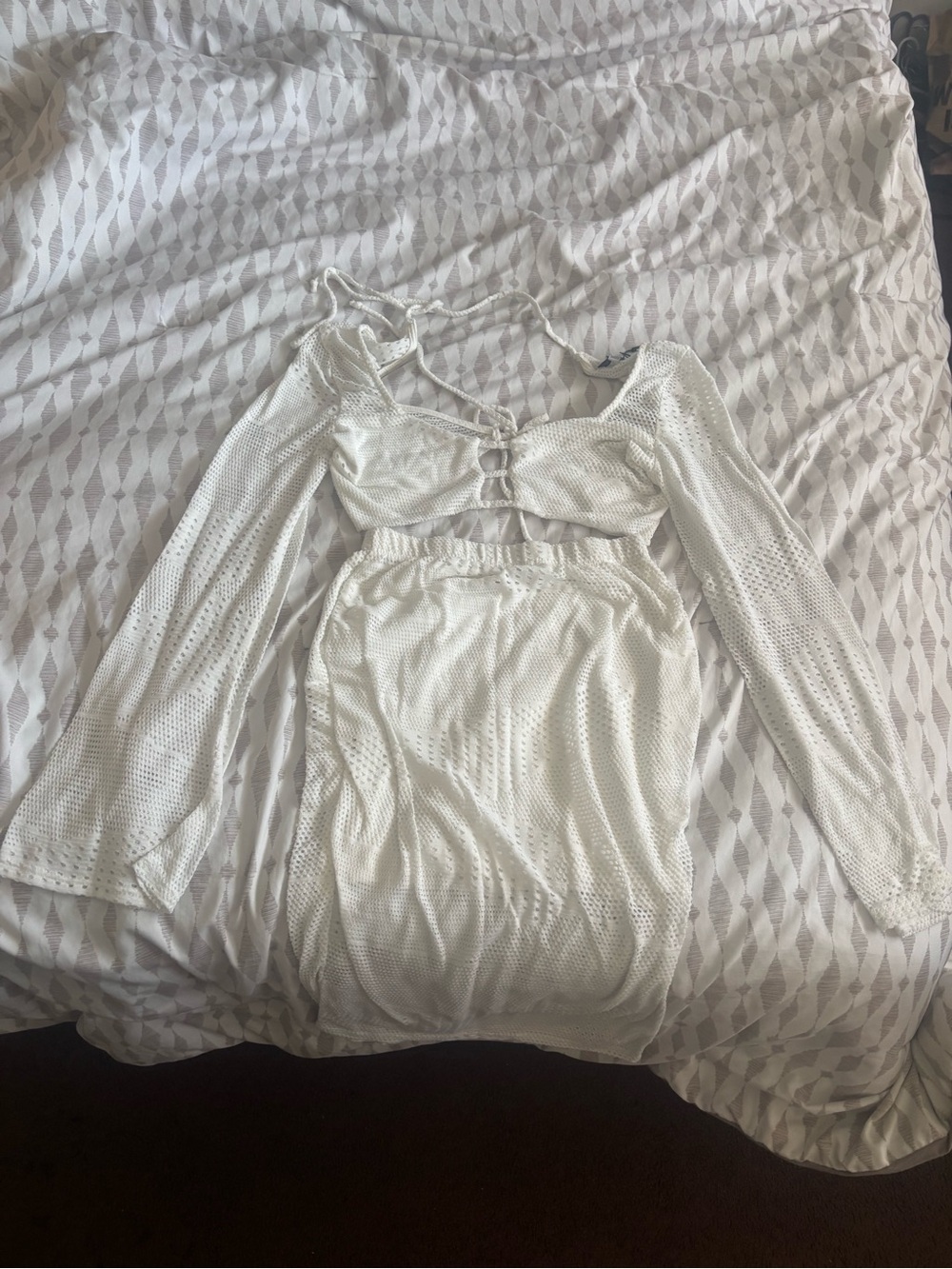 White Two-Piece Mesh Dress Set
